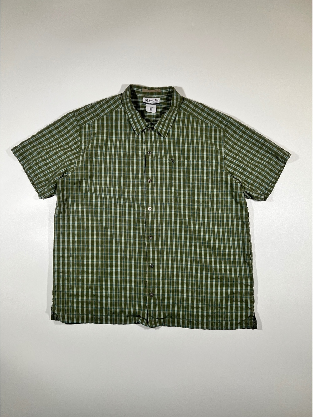 Columbia Sportswear Plaid Button Up Shirt XXL Green Short Sleeve